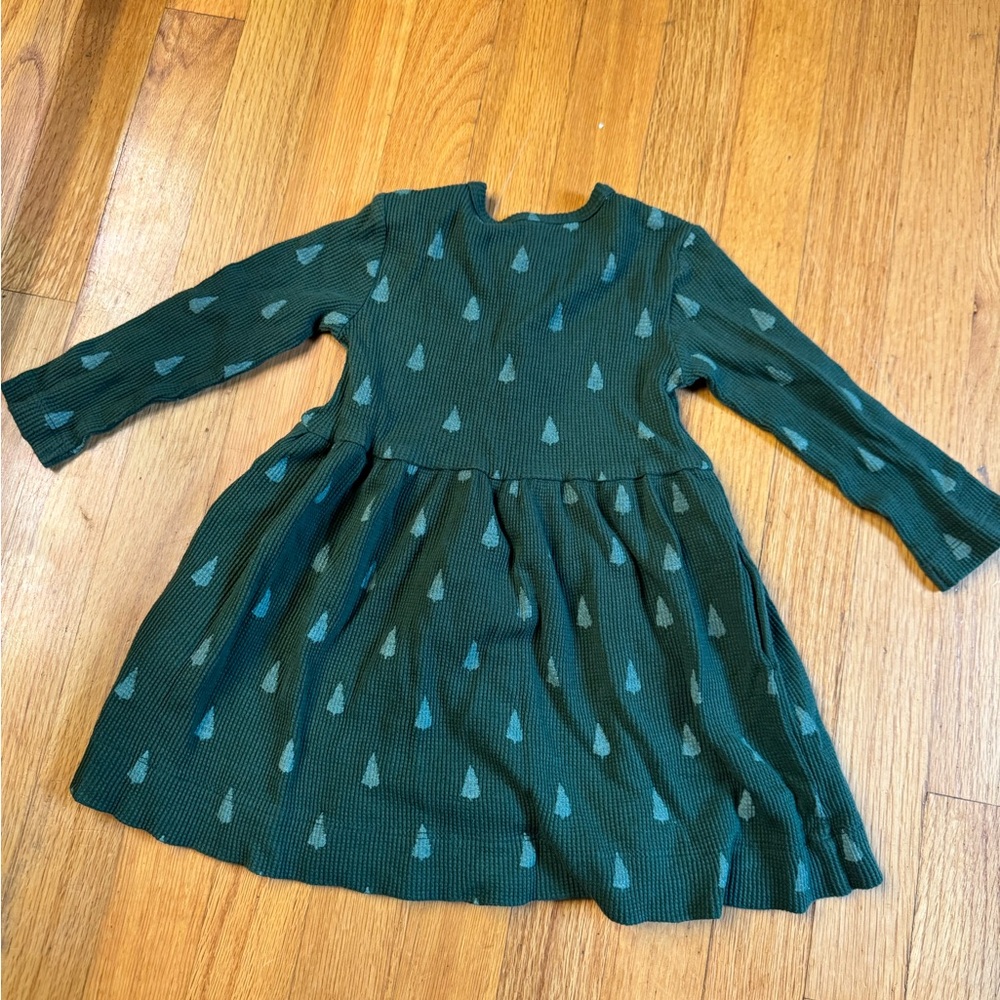 Kate Quinn Forest Green Kids Dress with Tree Pattern - Picture 4 of 4